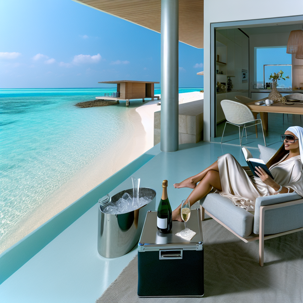 A sophisticated woman relaxing in a lavish beachfr
