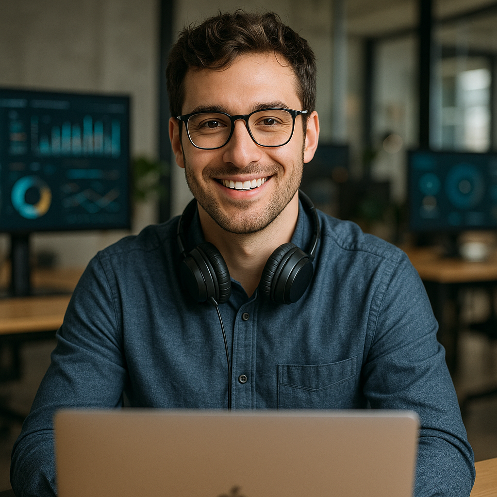 Tech-savvy marketing professional with friendly smile